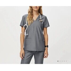 EUC FIGS Casma Three Pocket Grey  Technical Collection Scrub Top Women Size MED